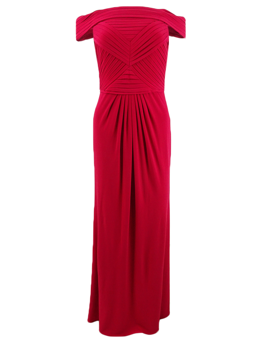 Womens Pleated Pintuck Formal Dress Red 4